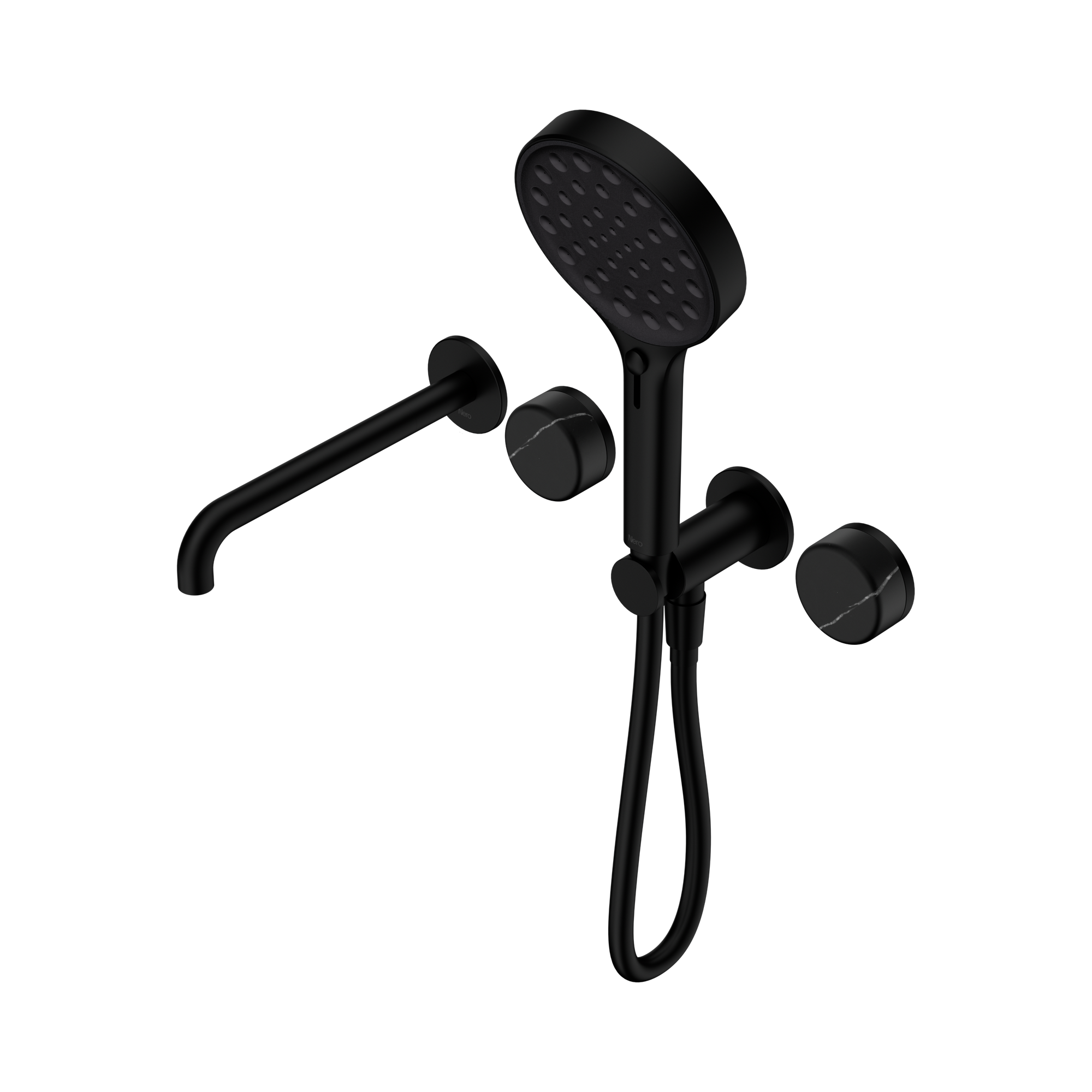 Nero Serenity Progressive Shower System With Spout With Marquina Black Handle And Serenity Hand Shower, Matte Black