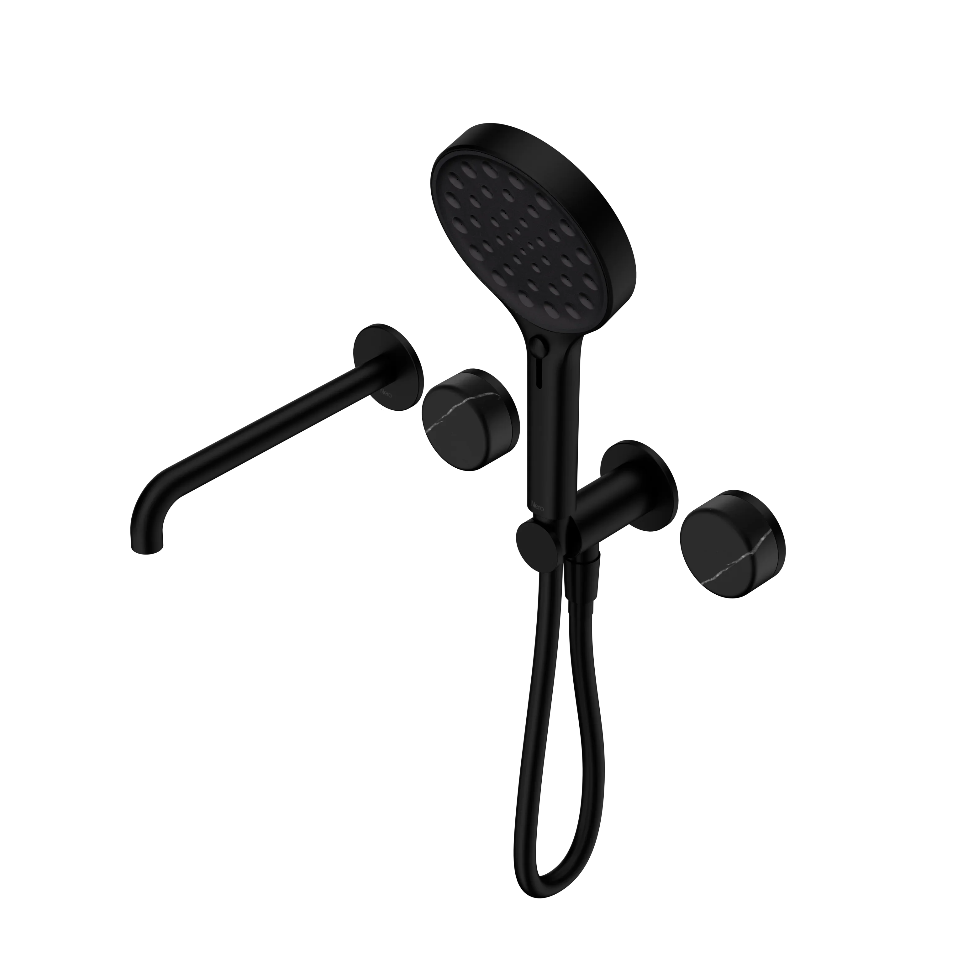 Nero Serenity Progressive Shower System With Spout With Marquina Black Handle And Serenity Hand Shower