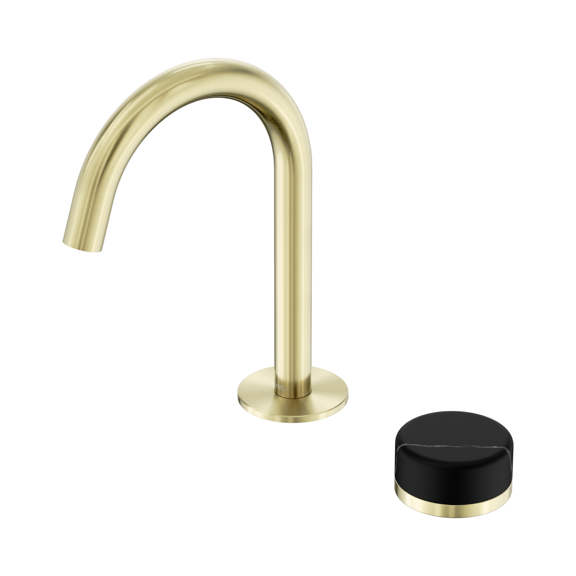 Nero Serenity Progressive Basin Mixer Arc Spout With Marquina Black Handle, Brushed Gold
