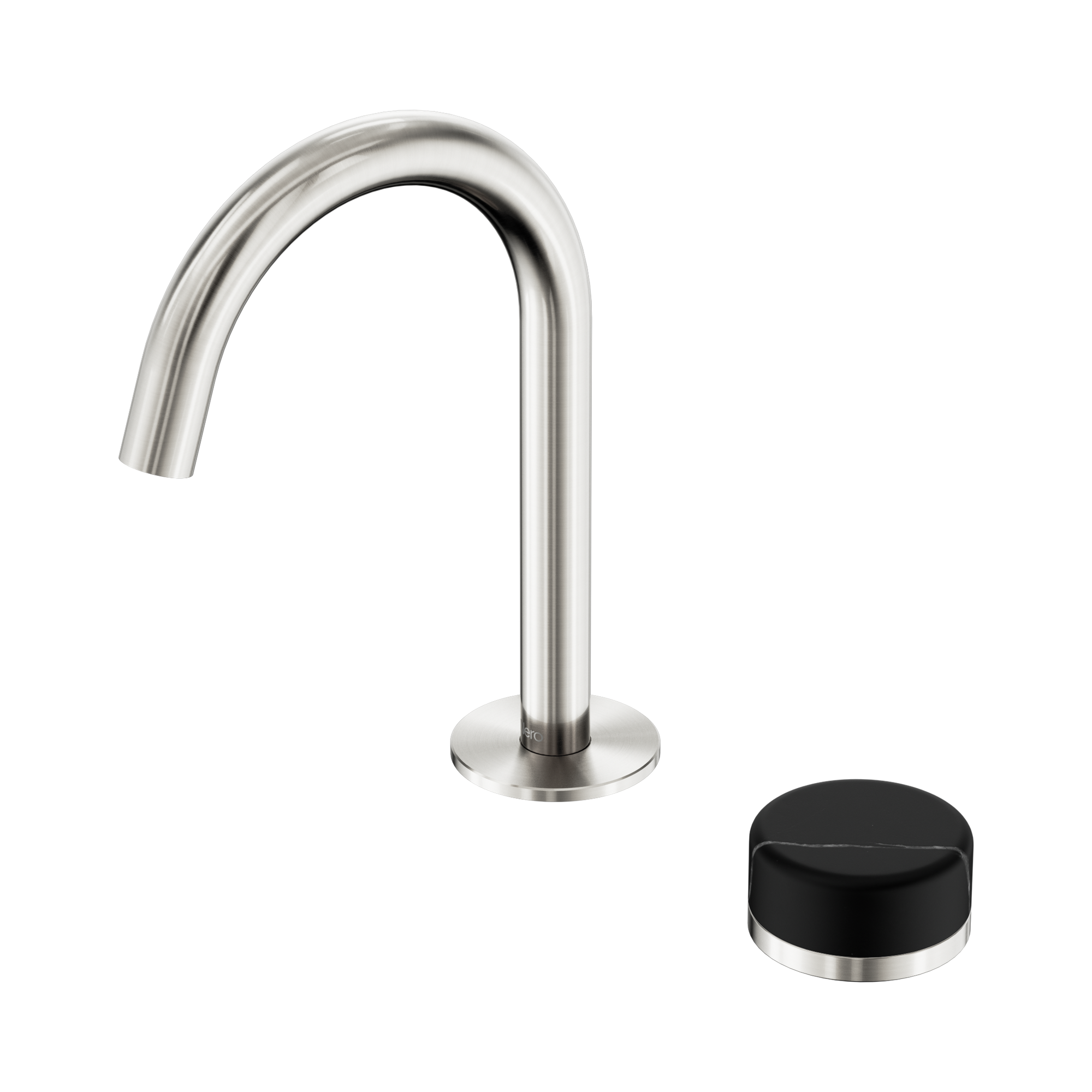 Nero Serenity Progressive Basin Mixer Arc Spout With Marquina Black Handle, Brushed Nickel