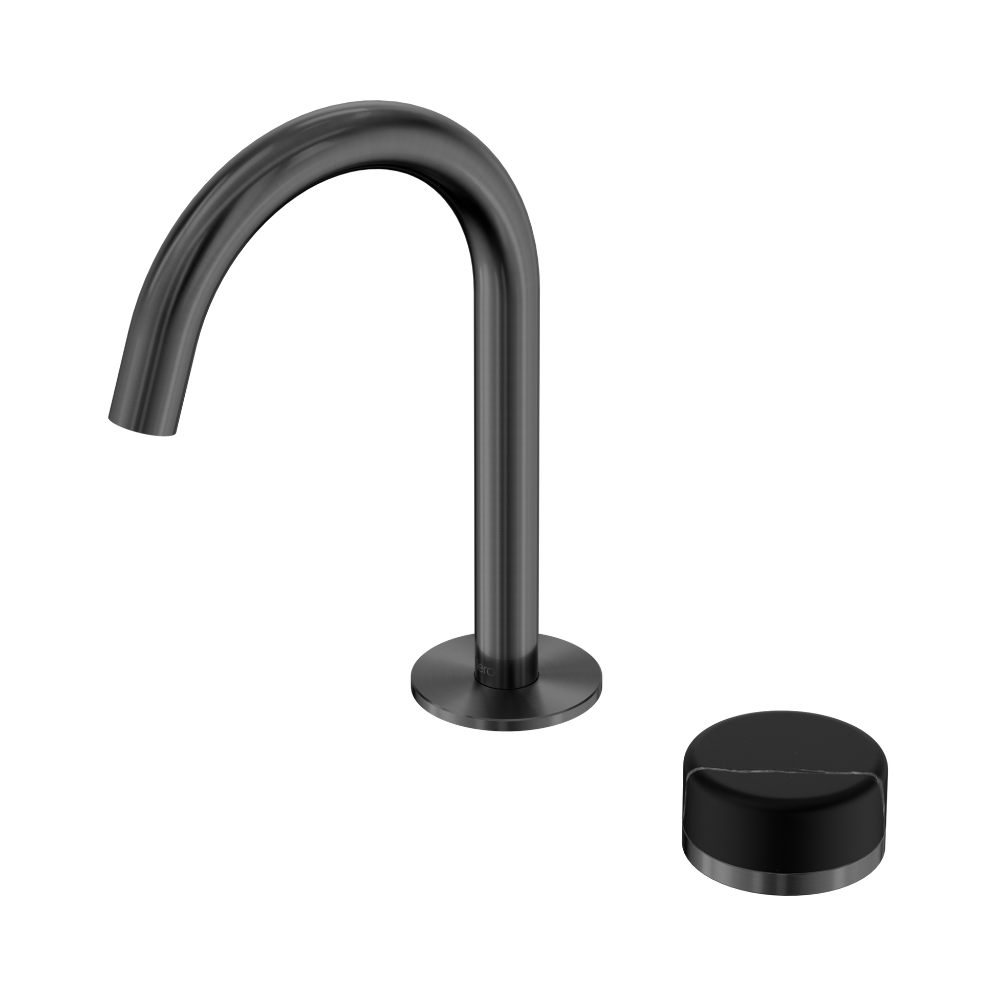 Nero Serenity Progressive Basin Mixer Arc Spout With Marquina Black Handle, Gun Metal