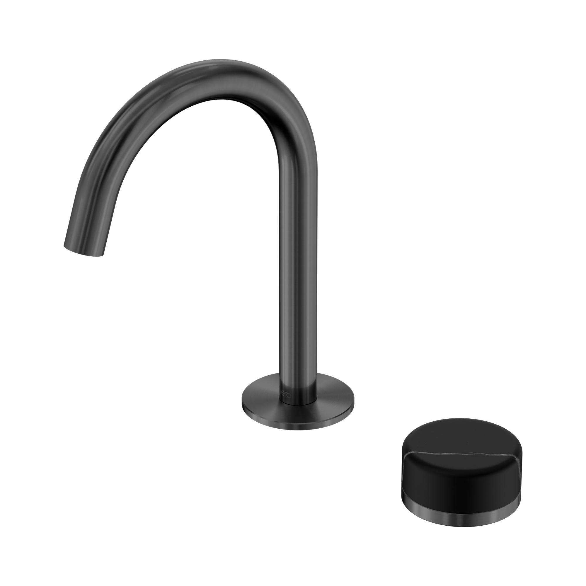 Nero Serenity Progressive Basin Mixer Arc Spout With Marquina Black Handle, Gun Metal