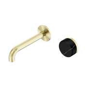 Nero Serenity Progressive Wall Basin Mixer 160mm Spout With Marquina Black Handle, Brushed Gold