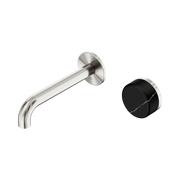 Nero Serenity Progressive Wall Basin Mixer 160mm Spout With Marquina Black Handle, Brushed Nickel