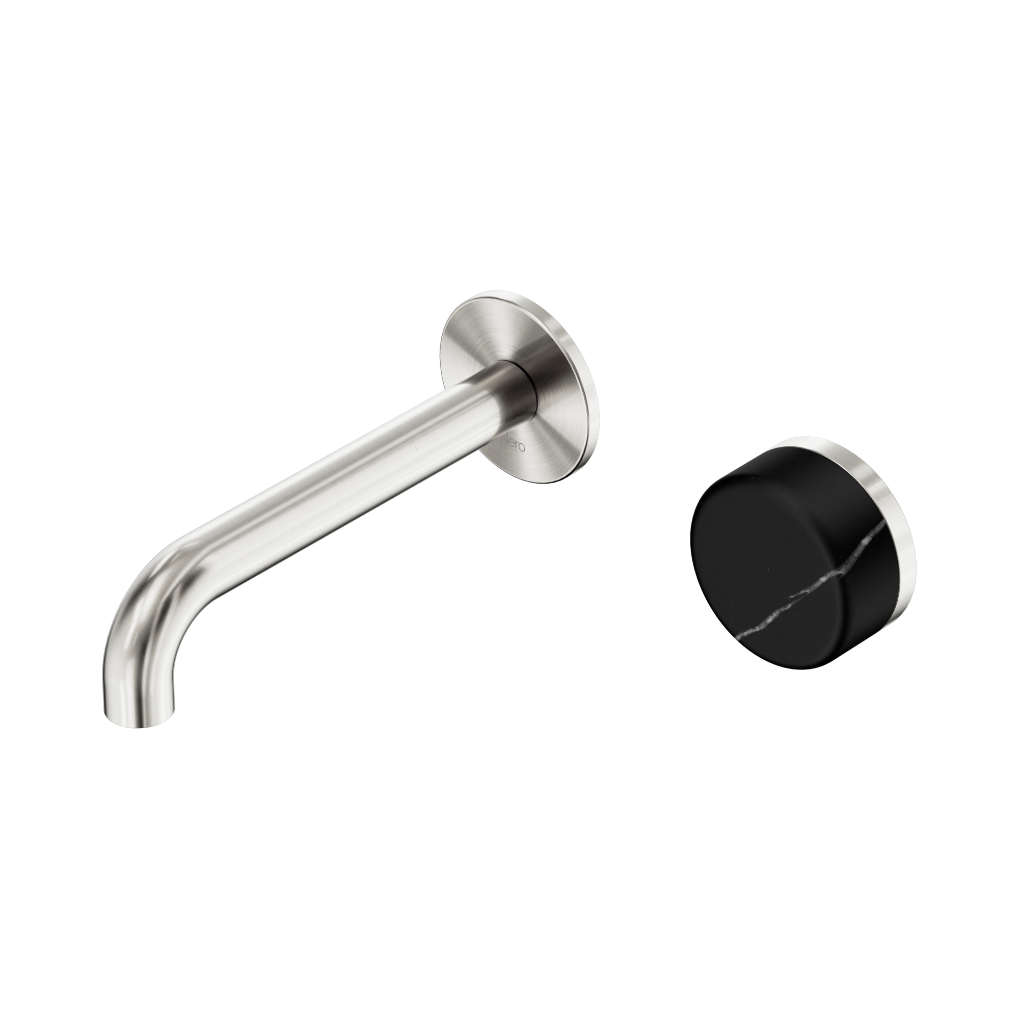 Nero Serenity Progressive Wall Basin Mixer 160mm Spout With Marquina Black Handle, Brushed Nickel