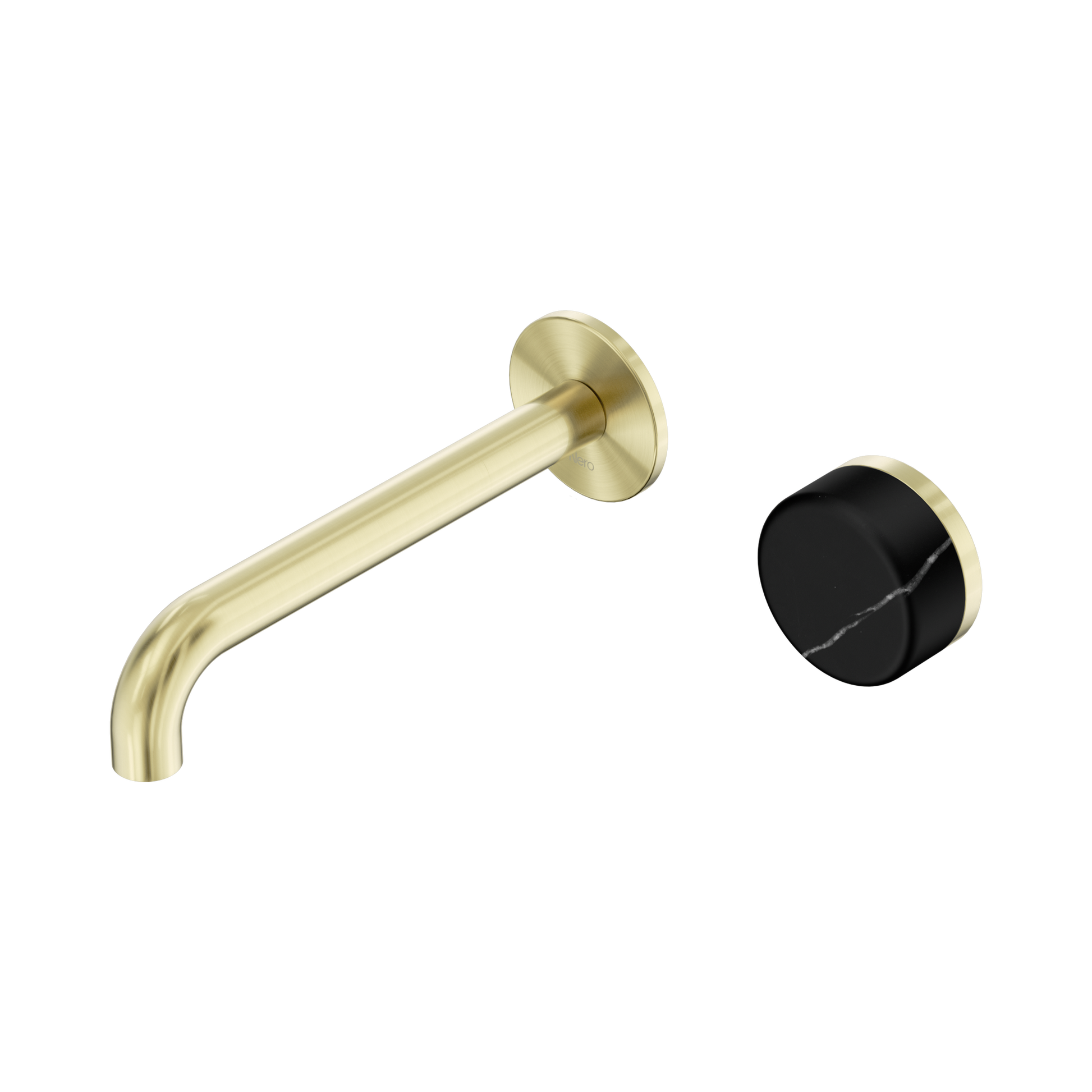 Nero Serenity Progressive Wall Basin Mixer 185mm Spout With Marquina Black Handle, Brushed Gold