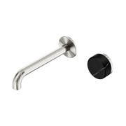 Nero Serenity Progressive Wall Basin Mixer 185mm Spout With Marquina Black Handle, Brushed Nickel