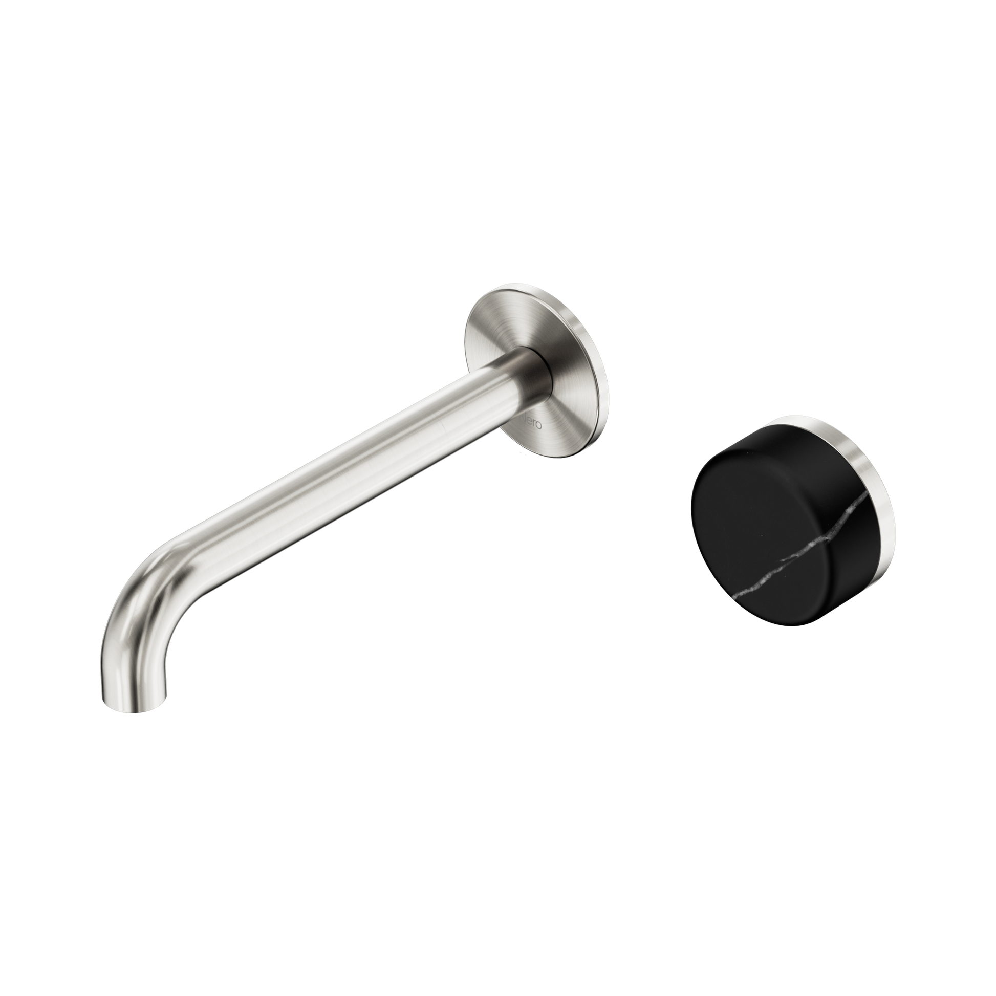Nero Serenity Progressive Wall Basin Mixer 185mm Spout With Marquina Black Handle, Brushed Nickel