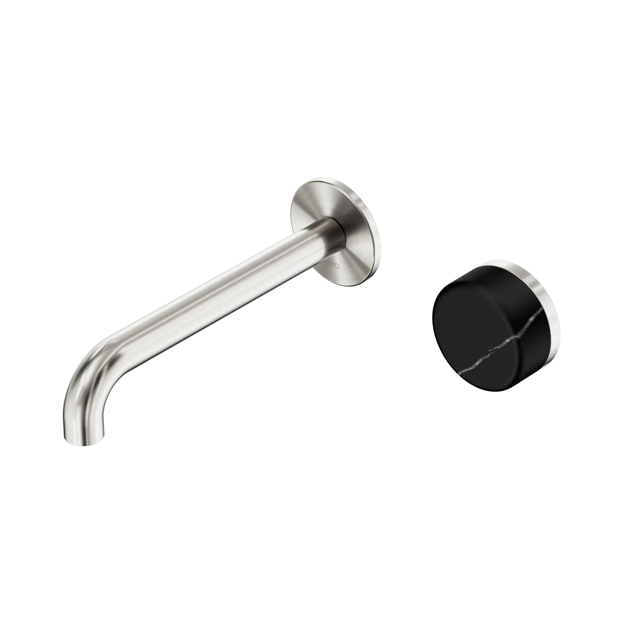 Nero Serenity Progressive Wall Basin Mixer 185mm Spout With Marquina Black Handle, Brushed Nickel