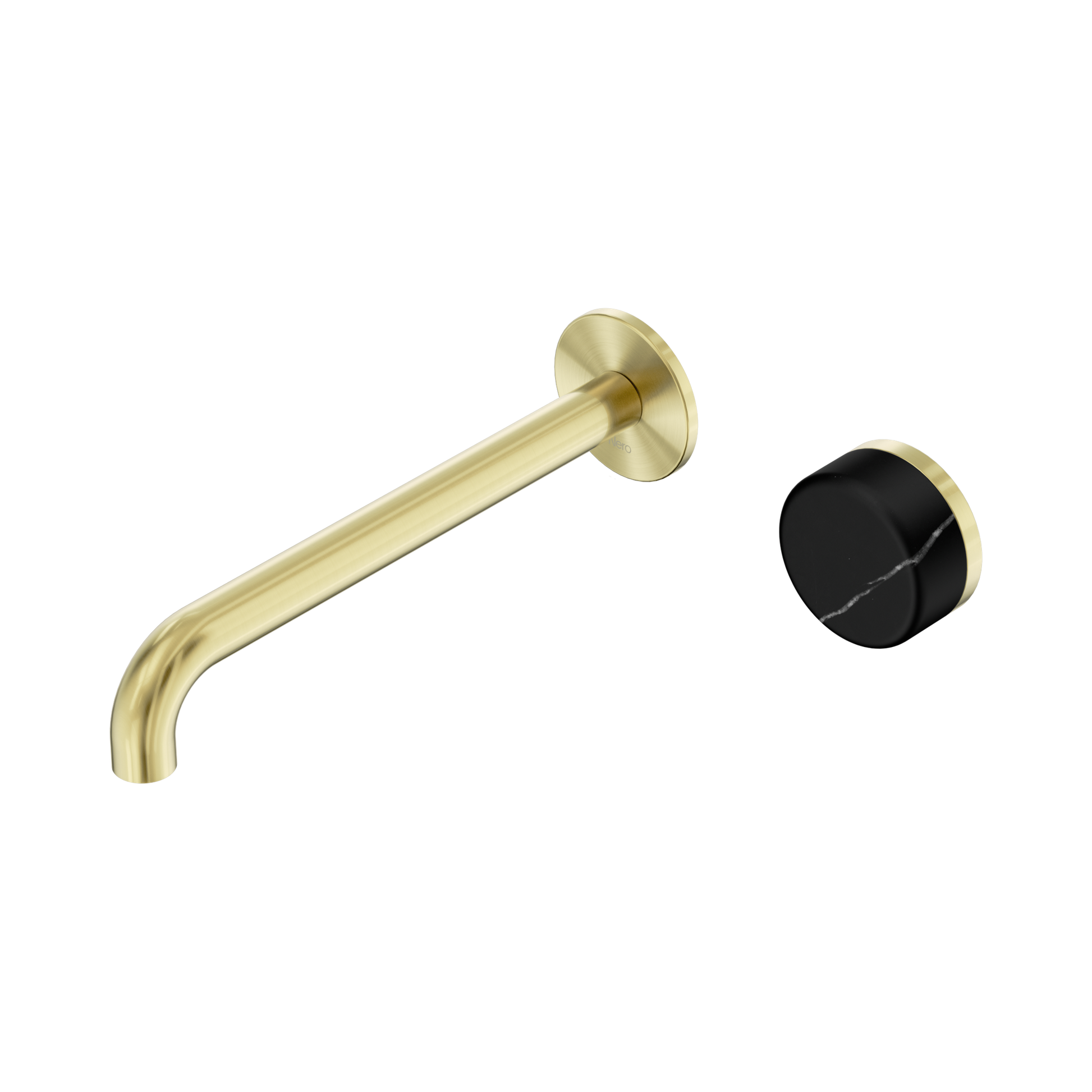Nero Serenity Progressive Wall Basin Mixer 220mm Spout With Marquina Black Handle, Brushed Gold