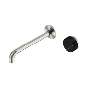 Nero Serenity Progressive Wall Basin Mixer 220mm Spout With Marquina Black Handle, Brushed Nickel