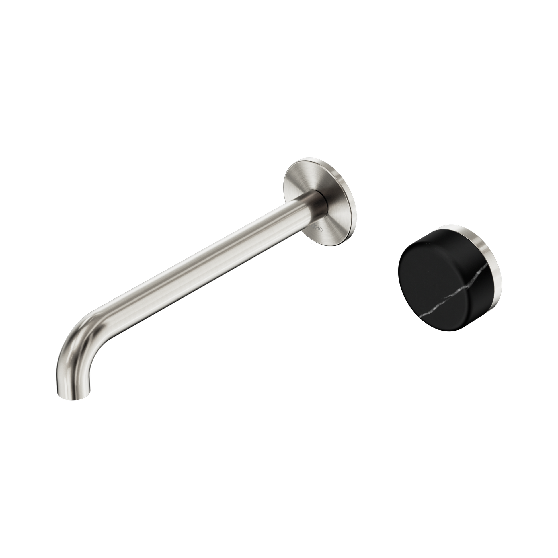 Nero Serenity Progressive Wall Basin Mixer 220mm Spout With Marquina Black Handle, Brushed Nickel