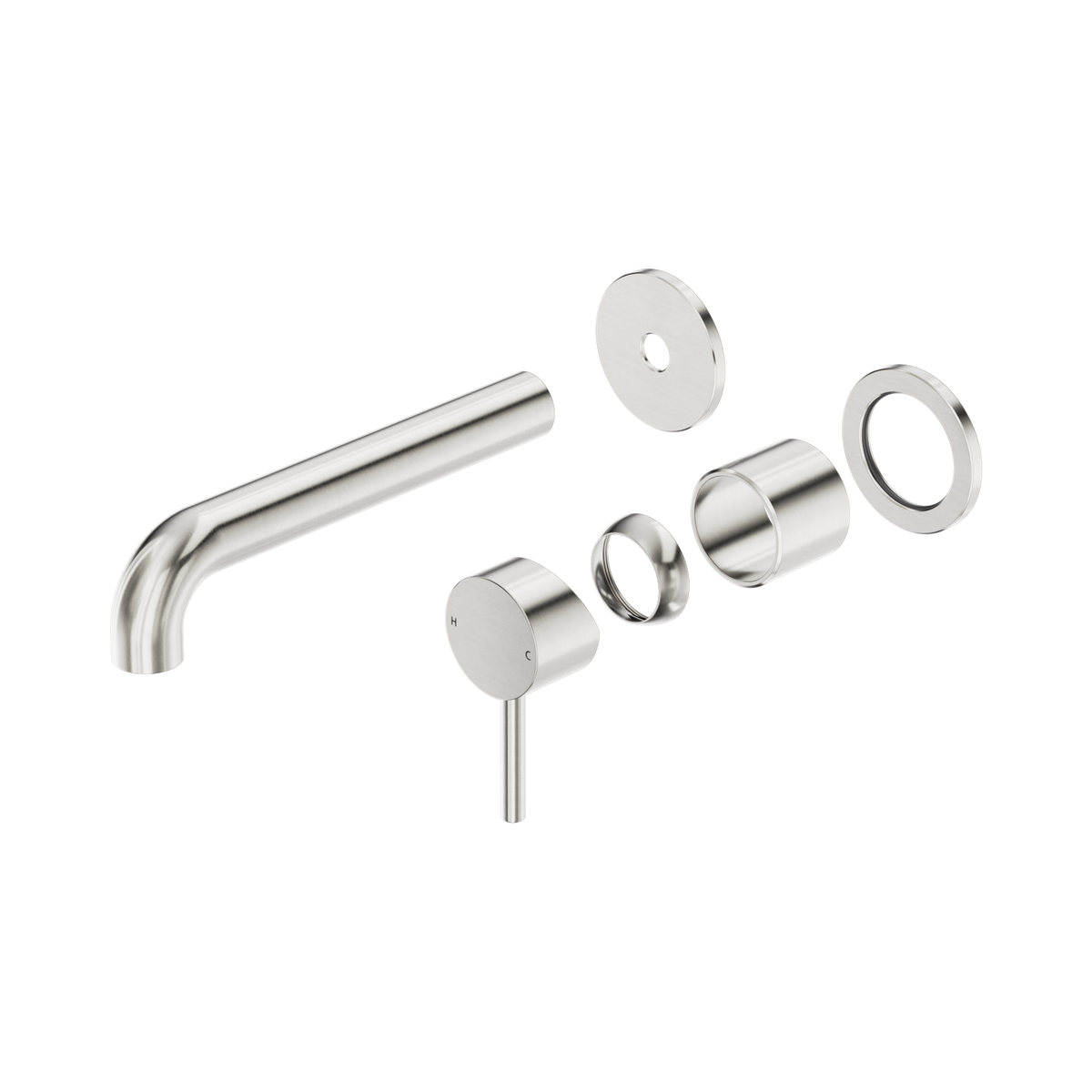 Nero Dolce II Wall Basin/Bath Mixer Separate Back Plate Curved Spout Trim Kit Only, Brushed Nickel