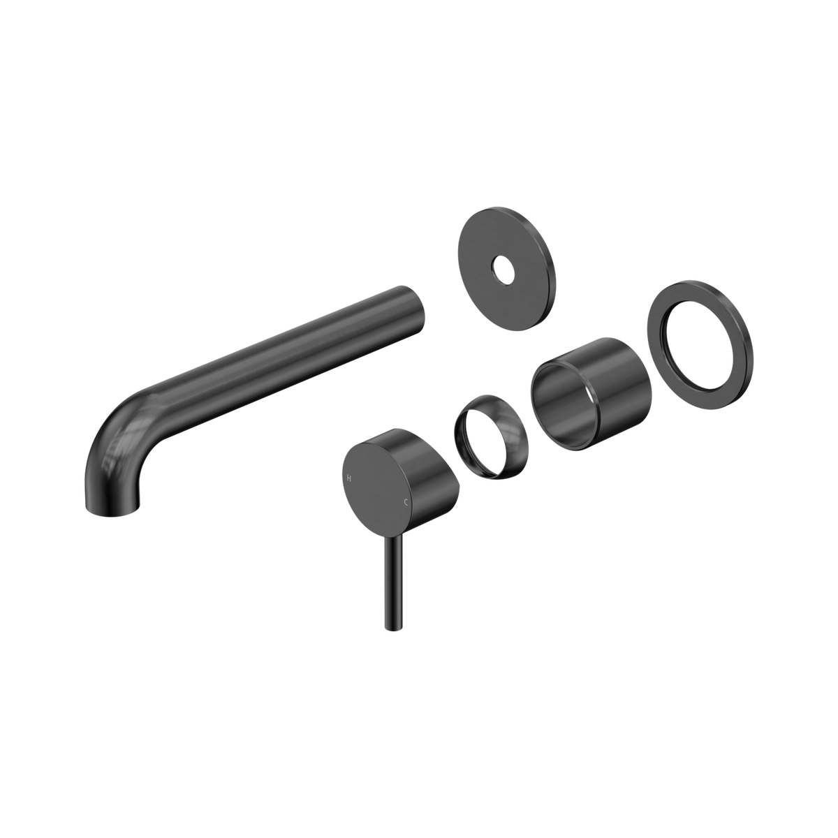 Nero Dolce II Wall Basin/Bath Mixer Separate Back Plate Curved Spout Trim Kit Only, Gun Metal
