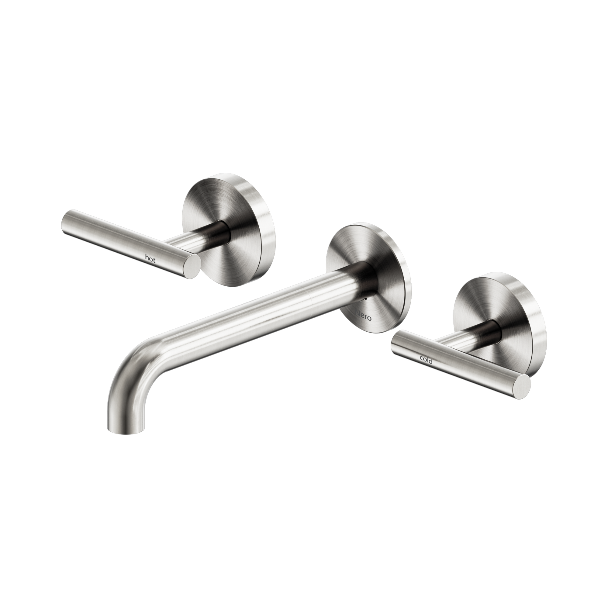 Nero Mecca Lever Wall Basin/Bath Set 185mm Spout, Brushed Nickel