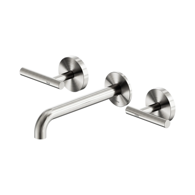 Nero Mecca Lever Wall Basin/Bath Set 185mm Spout, Brushed Nickel
