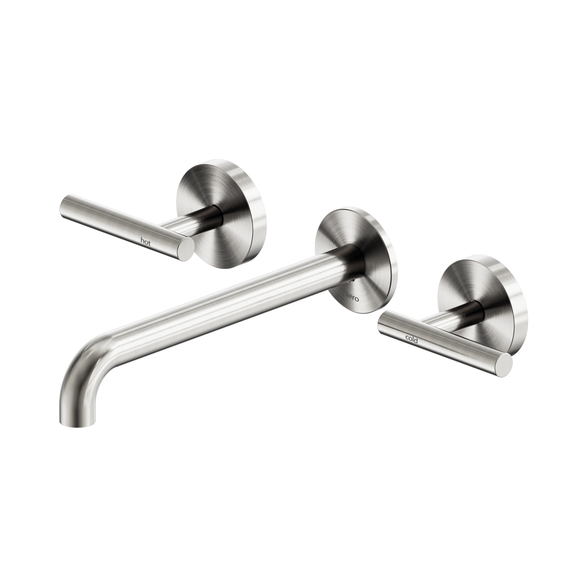 Nero Mecca Lever Wall Basin/Bath Set 220mm Spout, Brushed Nickel