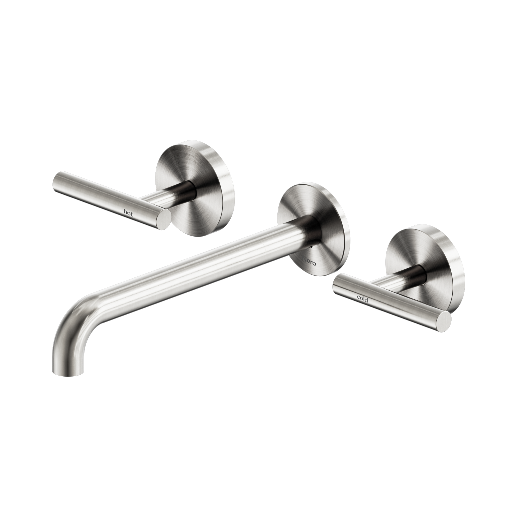 Nero Mecca Lever Wall Basin/Bath Set 220mm Spout, Brushed Nickel