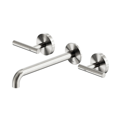 Nero Mecca Lever Wall Basin/Bath Set 220mm Spout, Brushed Nickel