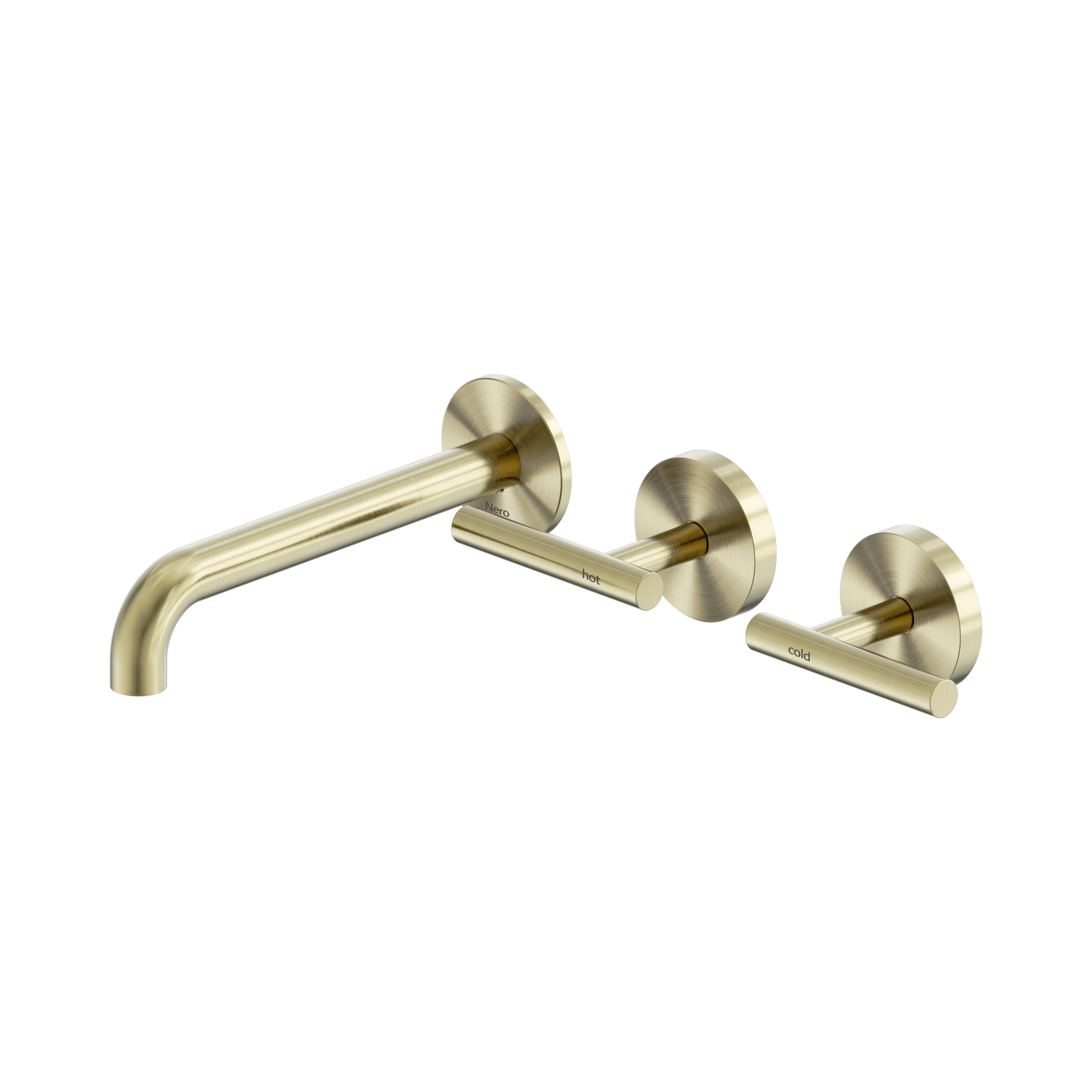 Nero Mecca Lever Wall Basin/Bath Set 185mm Offset Spout, Brushed Gold