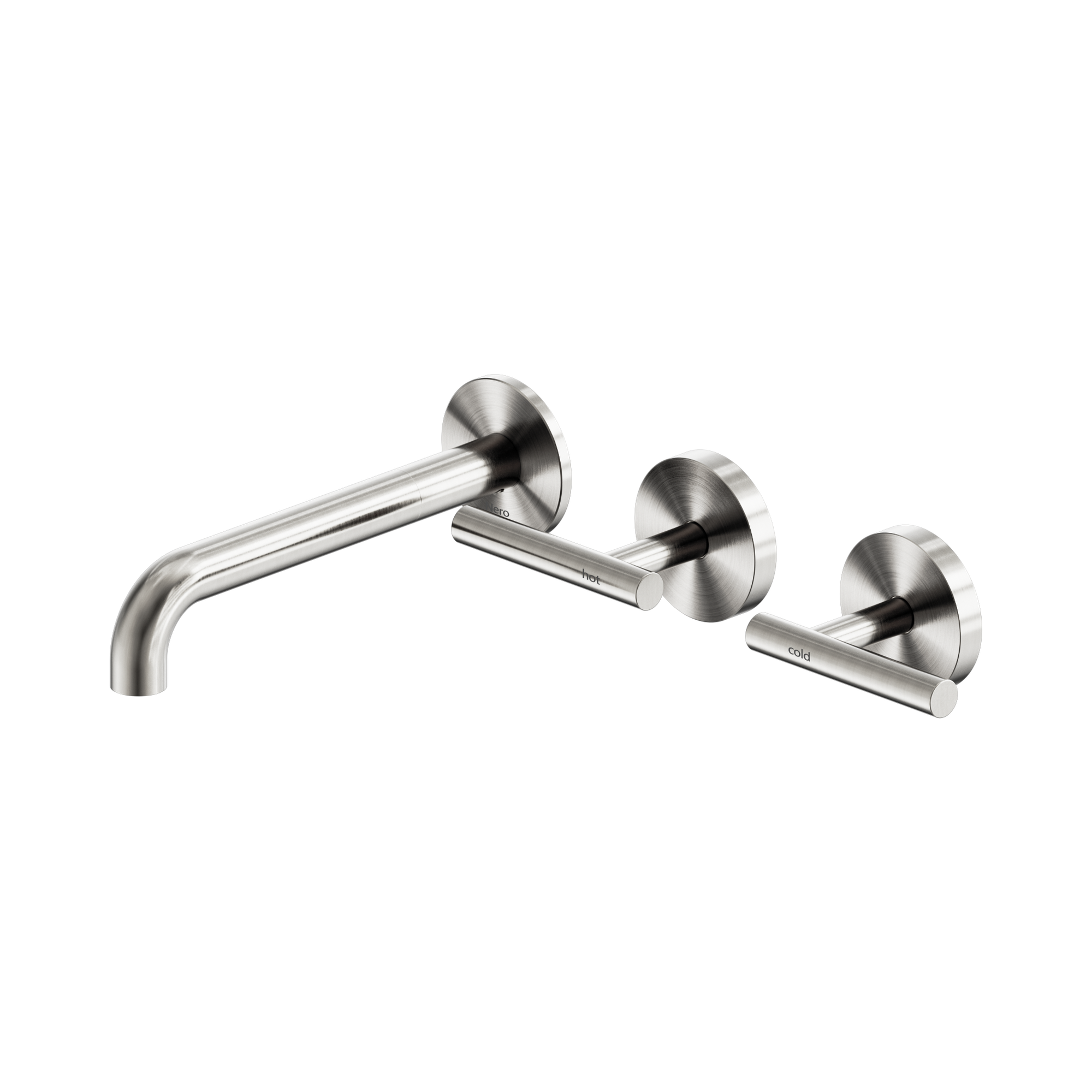 Nero Mecca Lever Wall Basin/Bath Set 185mm Offset Spout, Brushed Nickel