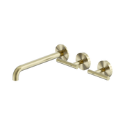 Nero Mecca Lever Wall Basin/Bath Set 220mm Offset Spout, Brushed Gold
