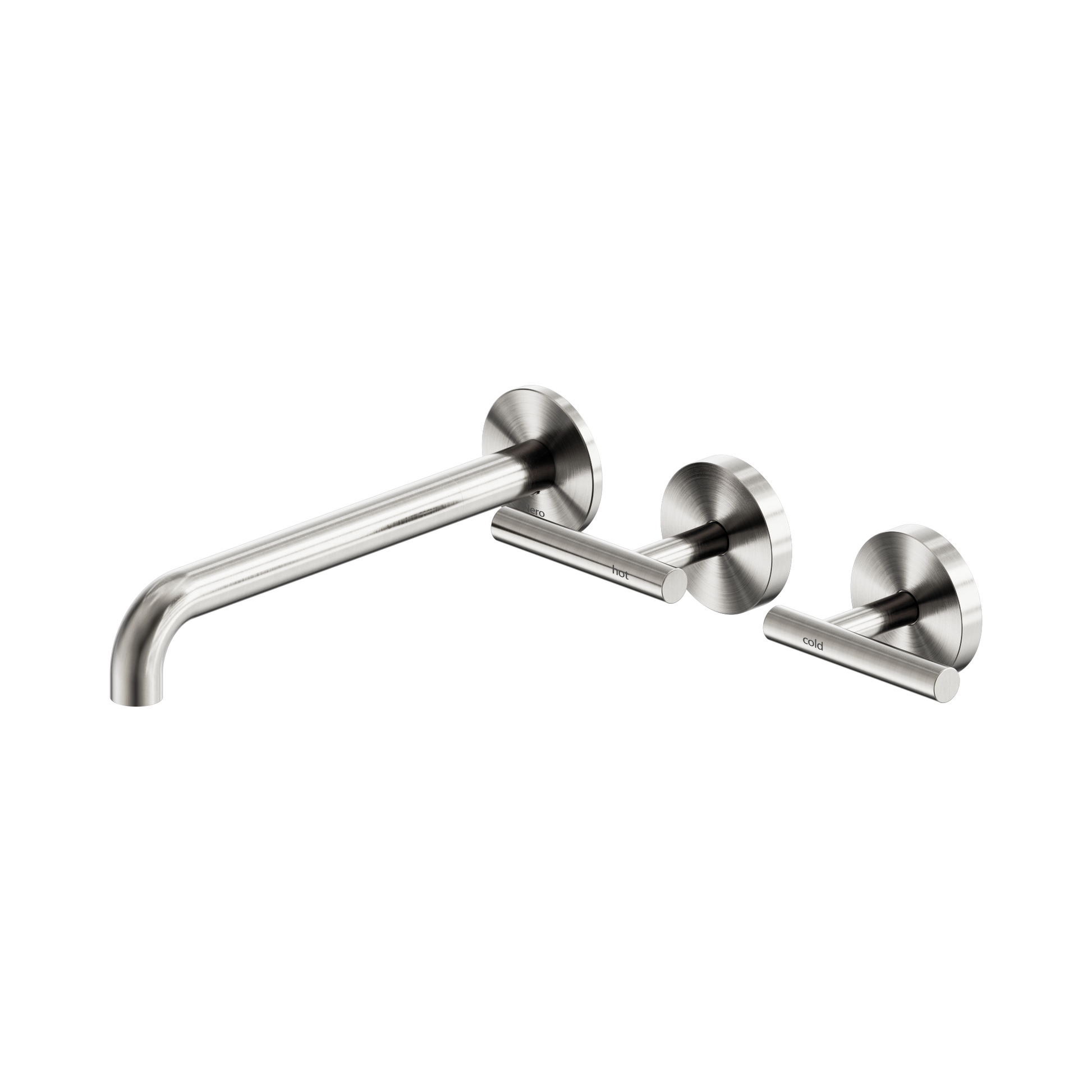 Nero Mecca Lever Wall Basin/Bath Set 220mm Offset Spout, Brushed Nickel