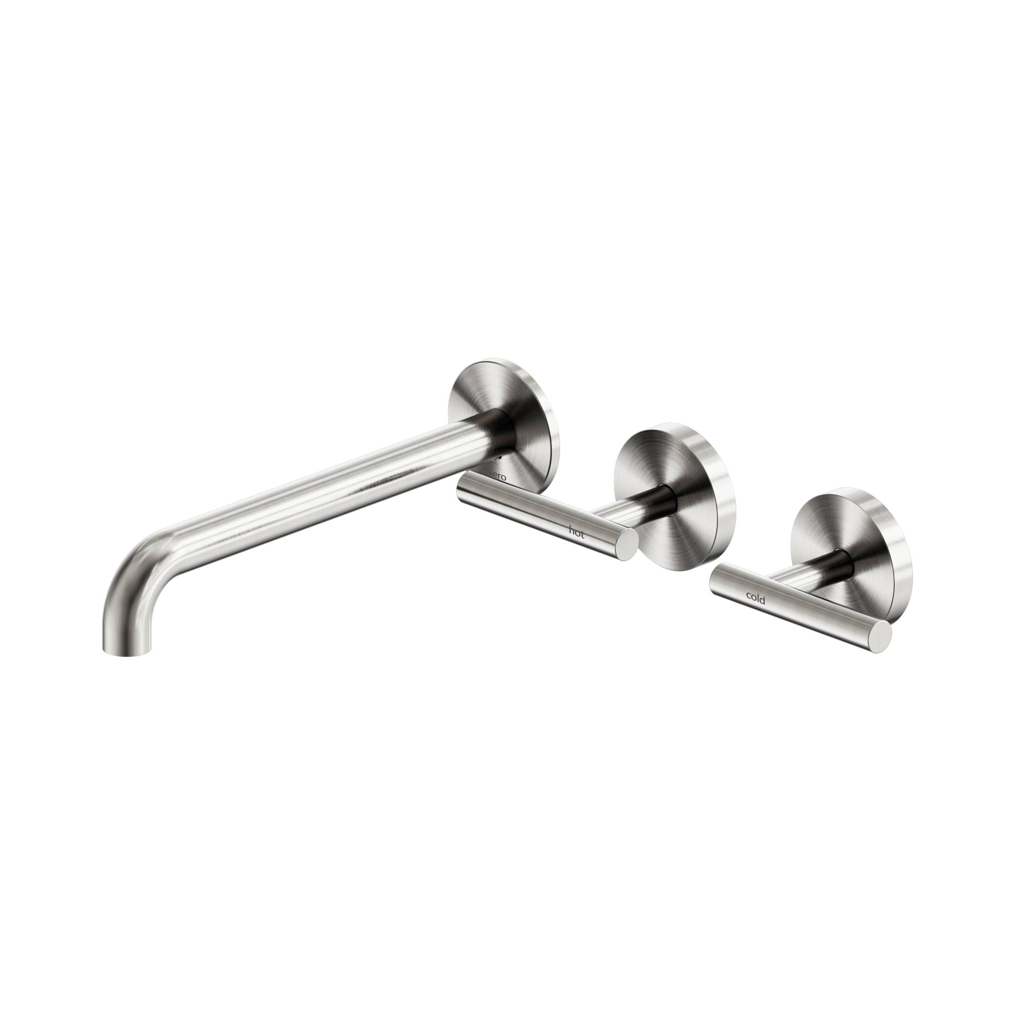 Nero Mecca Lever Wall Basin/Bath Set 220mm Offset Spout, Brushed Nickel