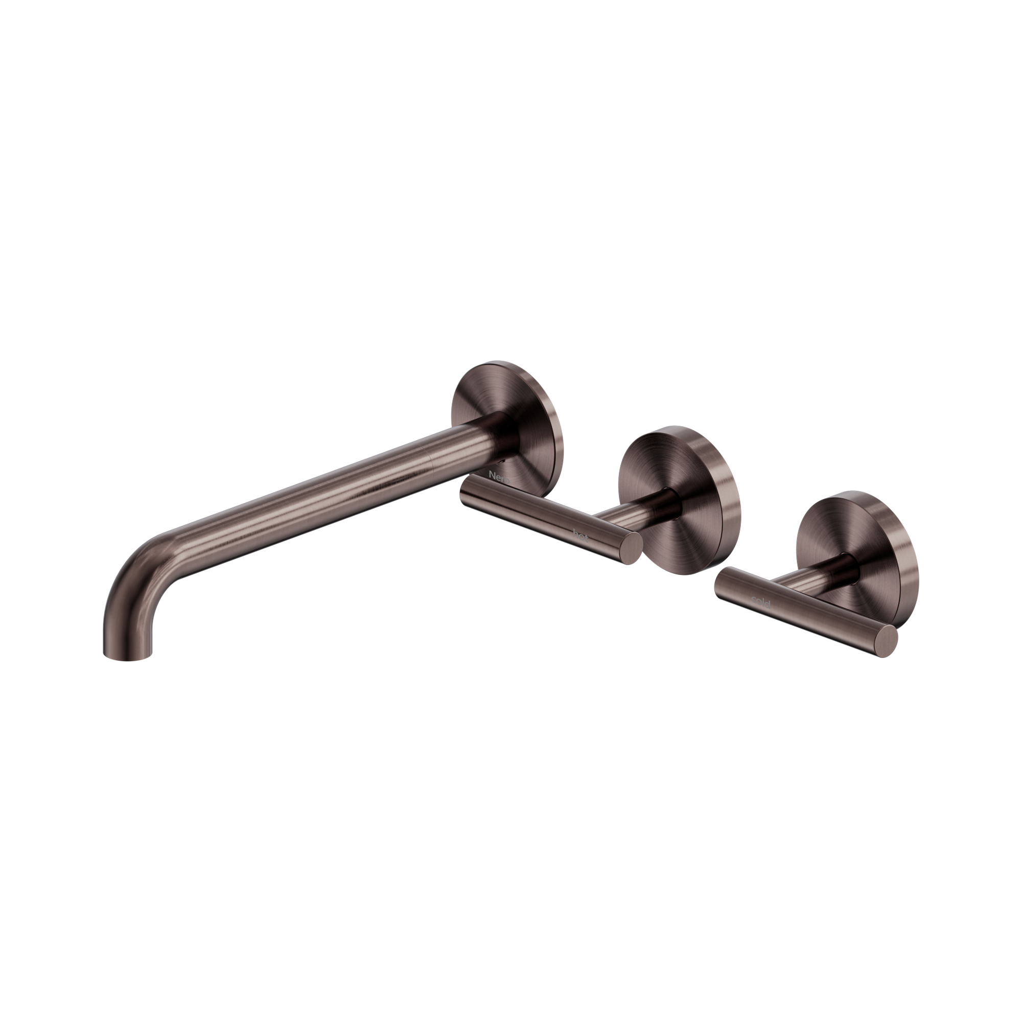 Nero Mecca Lever Wall Basin/Bath Set 220mm Offset Spout, Brushed Bronze