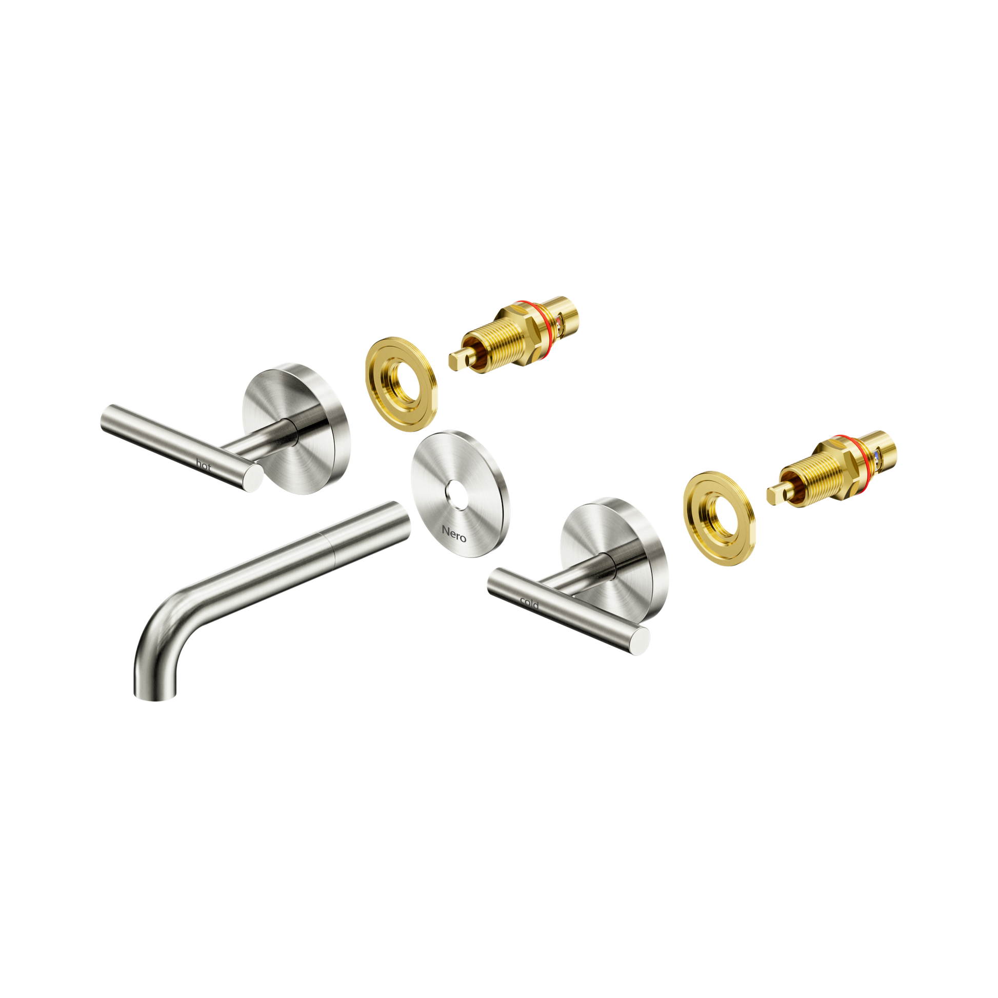 Nero Mecca Lever Wall Basin/Bath Set 160mm Spout Trim kits Only, Brushed Nickel