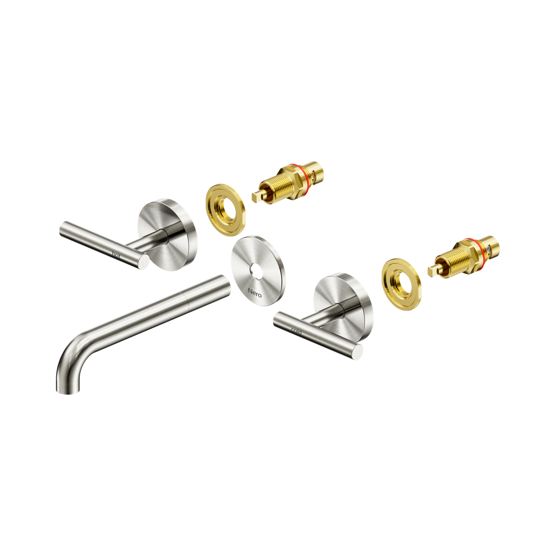 Nero Mecca Lever Wall Basin/Bath Set 185mm Spout Trim kits Only, Brushed Nickel