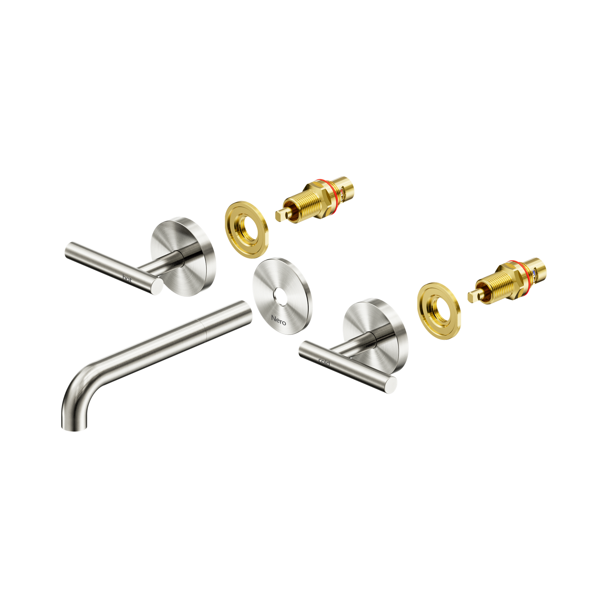 Nero Mecca Lever Wall Basin/Bath Set 185mm Spout Trim kits Only, Brushed Nickel