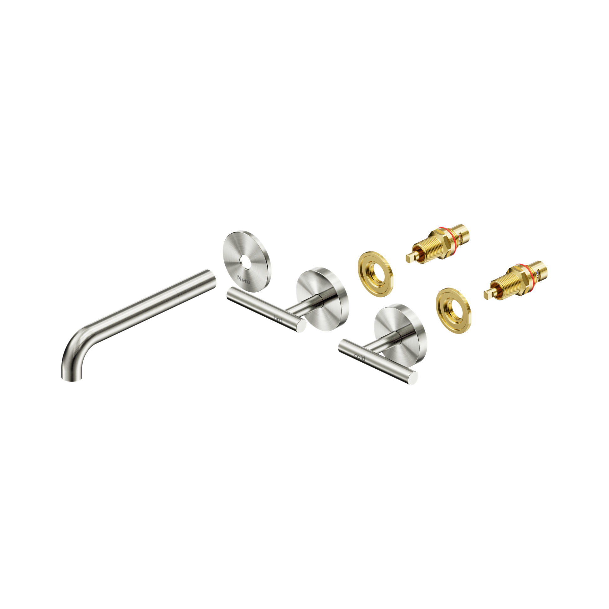 Nero Mecca Lever Wall Basin/Bath Set 185mm Spout Trim kits Only, Brushed Nickel