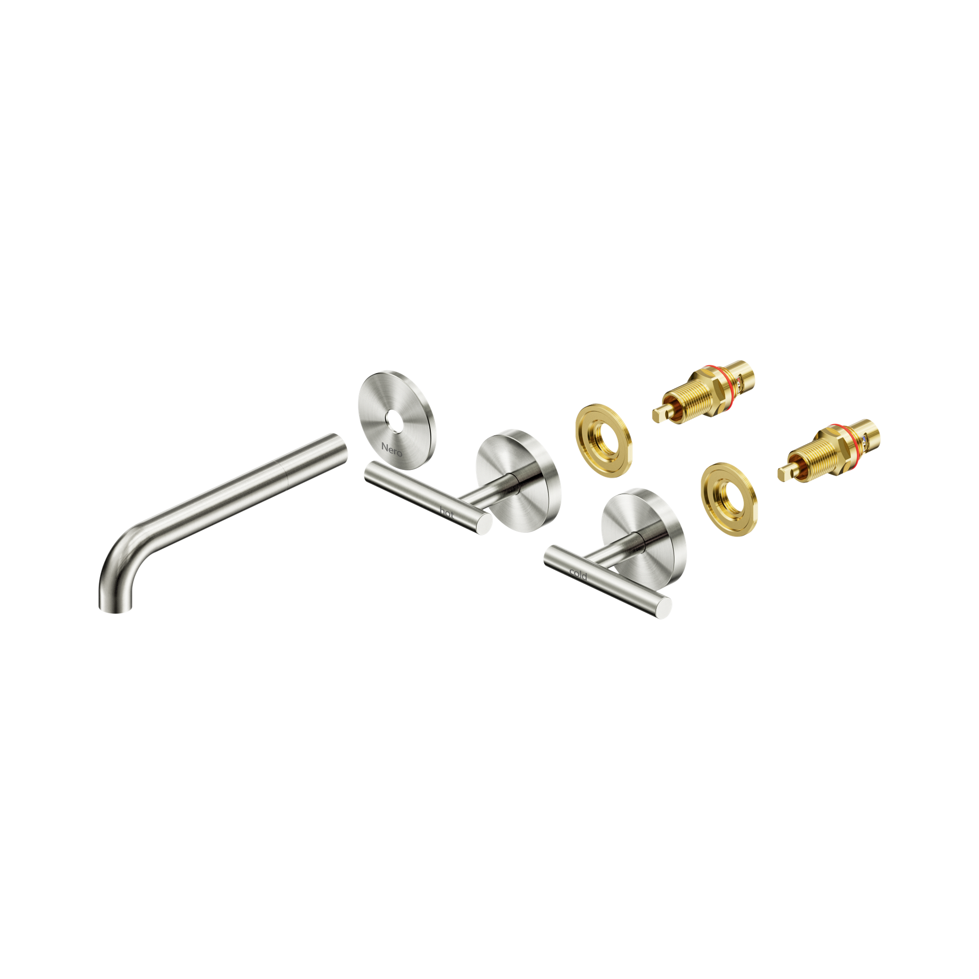 Nero Mecca Lever Wall Basin/Bath Set 185mm Spout Trim kits Only, Brushed Nickel