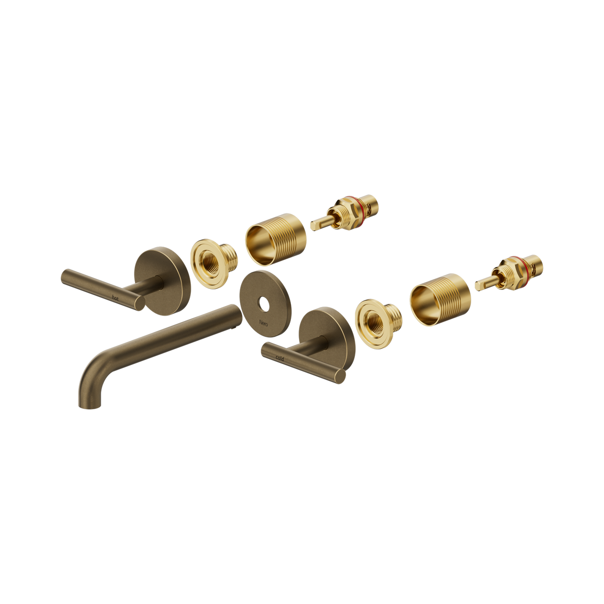Nero Mecca Lever Wall Basin/Bath Set 185mm Spout Trim kits Only, Tumbled Antique Brass