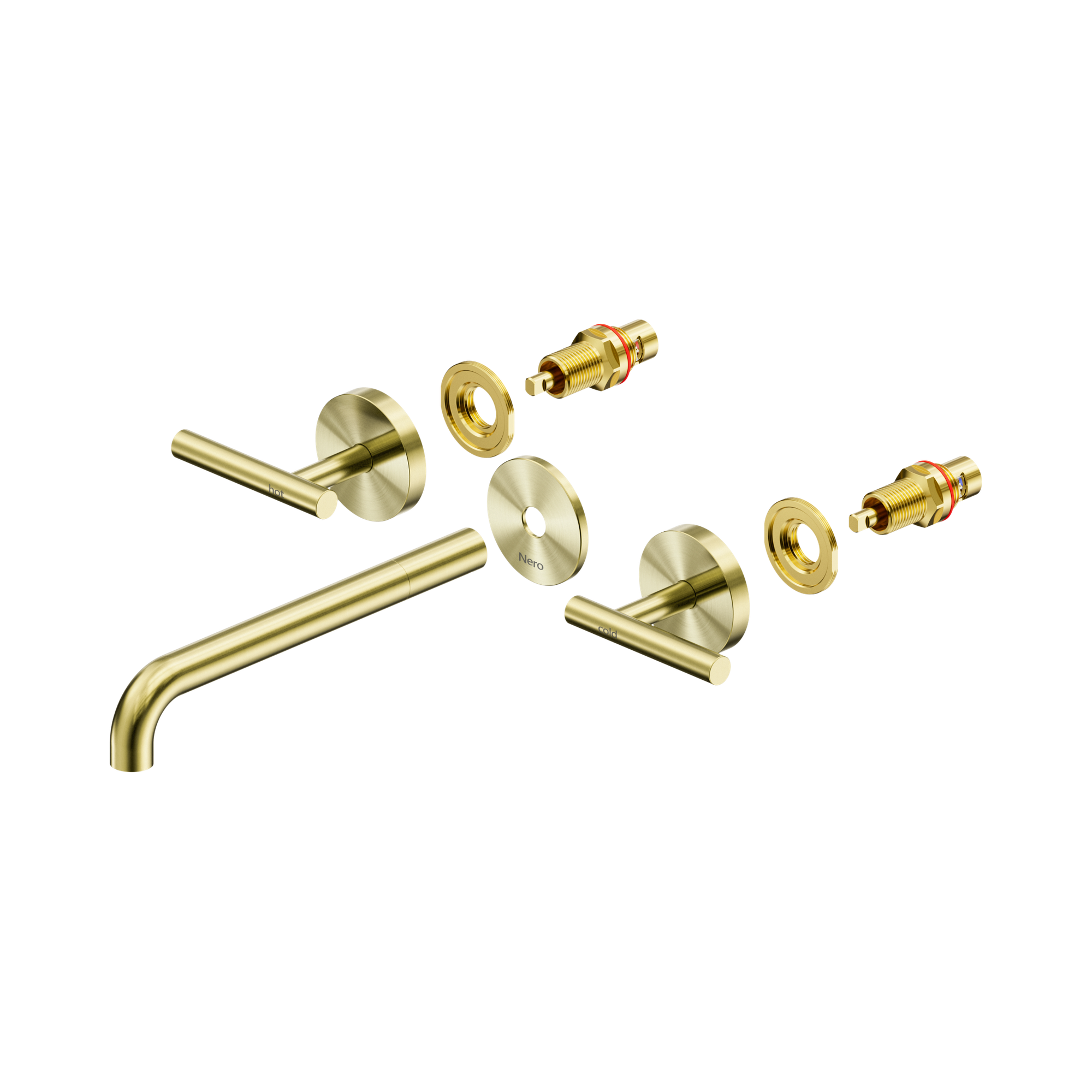 Nero Mecca Lever Wall Basin/Bath Set 220mm Spout Trim kits Only, Brushed Gold