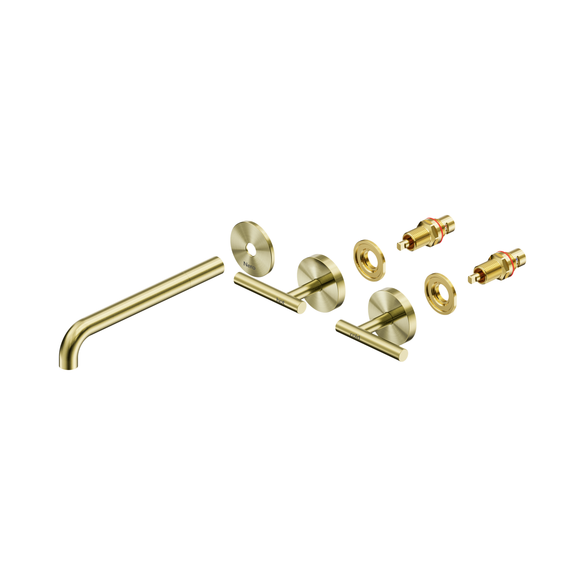Nero Mecca Lever Wall Basin/Bath Set 220mm Spout Trim kits Only, Brushed Gold