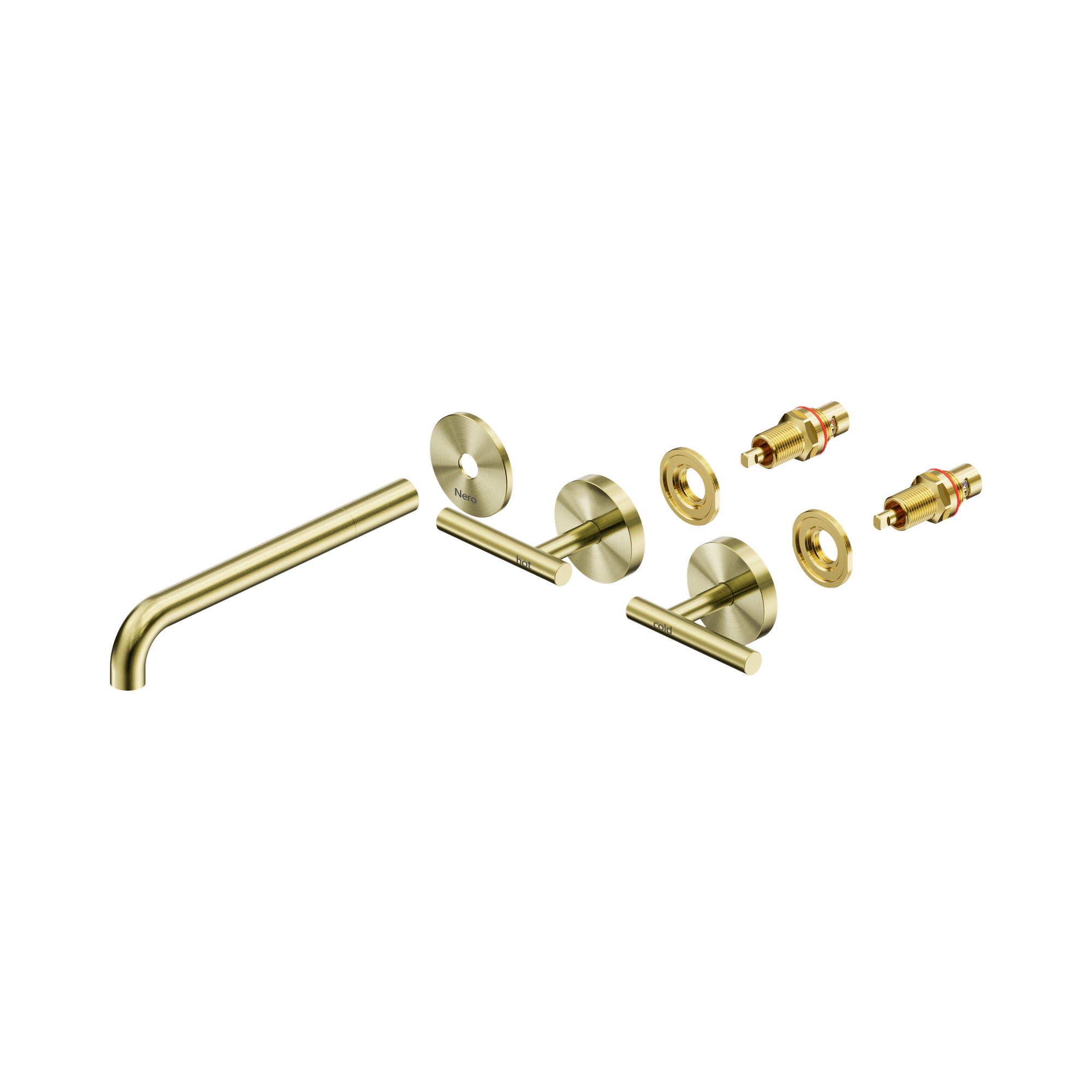 Nero Mecca Lever Wall Basin/Bath Set 220mm Spout Trim kits Only, Brushed Gold