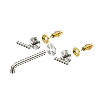 Nero Mecca Lever Wall Basin/Bath Set 220mm Spout Trim kits Only, Brushed Nickel
