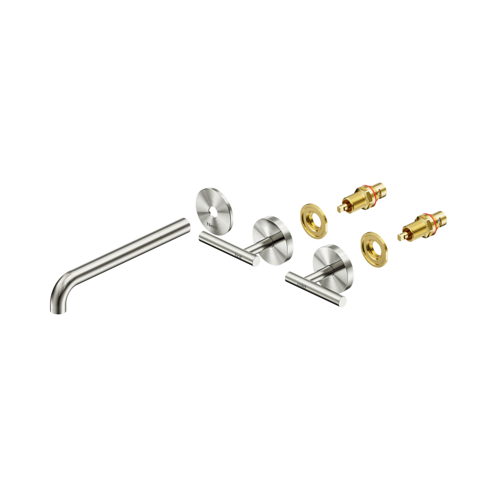 Nero Mecca Lever Wall Basin/Bath Set 220mm Spout Trim kits Only, Brushed Nickel