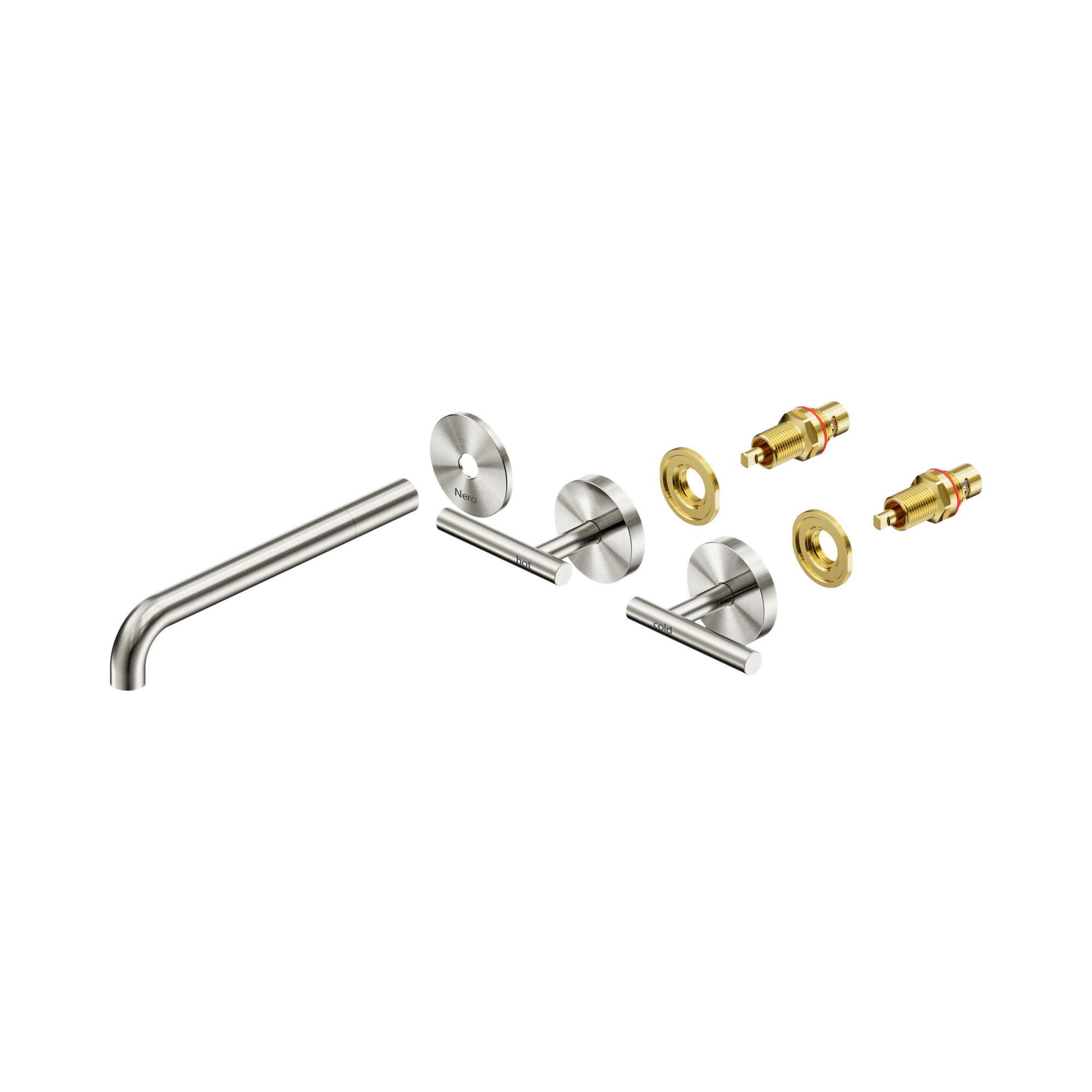 Nero Mecca Lever Wall Basin/Bath Set 220mm Spout Trim kits Only, Brushed Nickel