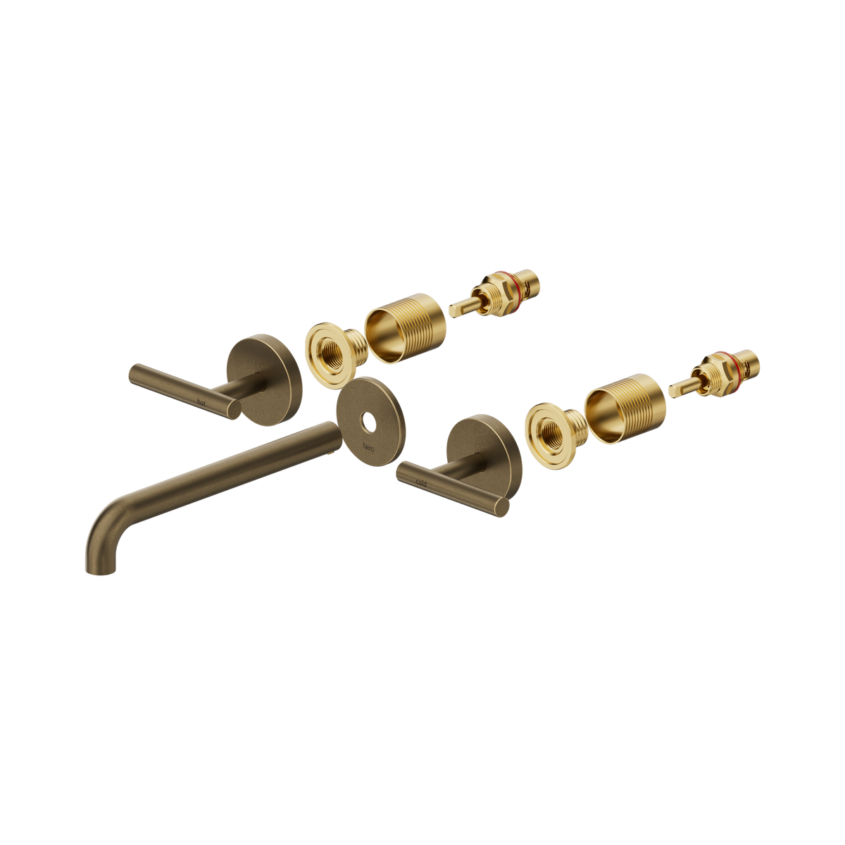 Nero Mecca Lever Wall Basin/Bath Set 220mm Spout Trim kits Only, Tumbled Antique Brass
