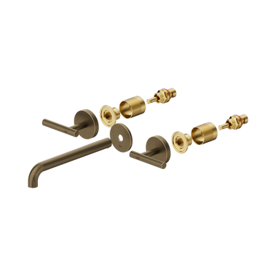 Nero Mecca Lever Wall Basin/Bath Set 220mm Spout Trim kits Only, Tumbled Antique Brass