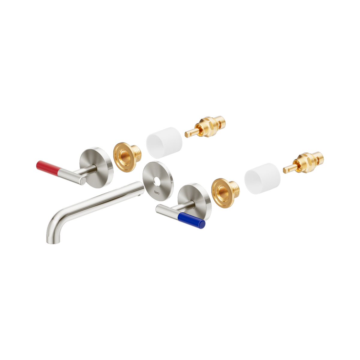 Nero Mecca Care Lever Wall Basin/Bath Set 185mm Spout Trim Kit Only, Brushed Nickel