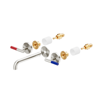 Nero Mecca Care Lever Wall Basin/Bath Set 185mm Spout Trim Kit Only, Brushed Nickel
