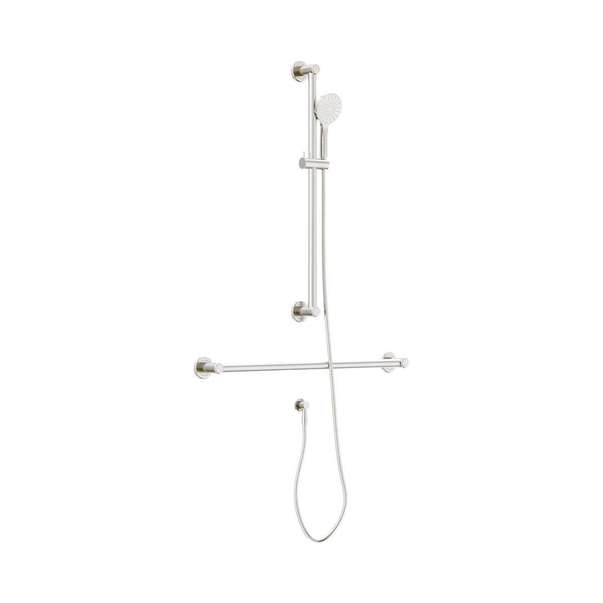 Nero Dolce II Care 32mm Grab Rail T Bar Equivalent 900 + 900mm for Shower with Hand Piece, 1.5m Hose, Outlet, Brushed Nickel