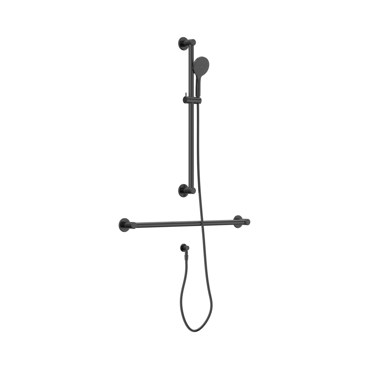 Nero Dolce II Care 32mm Grab Rail T Bar Equivalent 900 + 900mm for Shower with Hand Piece, 1.5m Hose, Outlet, Gun Metal