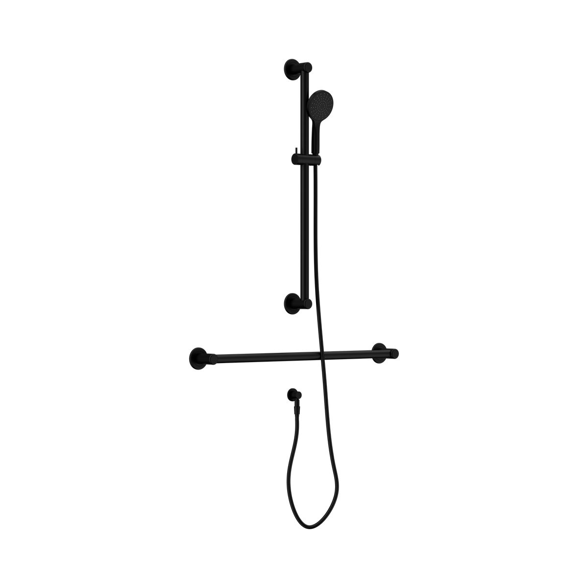 Nero Dolce II Care 32mm Grab Rail T Bar Equivalent 900 + 900mm for Shower with Hand Piece, 1.5m Hose, Outlet, Matte Black