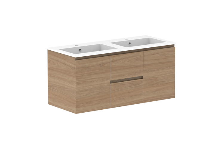 Adp Glacier Lite Door Drawer Twin Wall Hung Vanity 1200Mm Cast Marble Moulded Top 1 - 1200mm - Cast Marble Moulded Top - Double Bowl - Lite