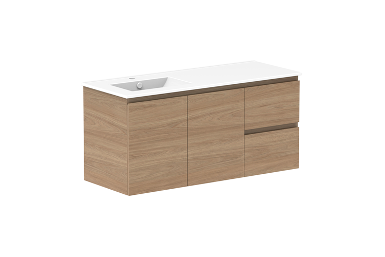 Adp Glacier Lite Door Drawer Twin Wall Hung Vanity 1200Mm Ceramic Moulded Top 1 - 1200mm - Ceramic Moulded Top - Left Hand Bowl - Lite